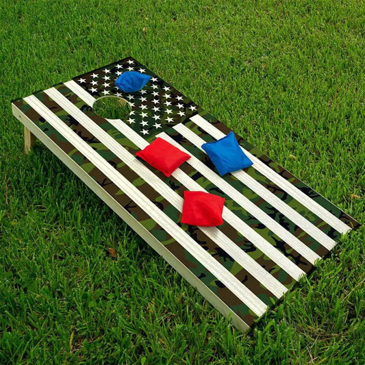 Cornhole wrap set 2 in American Flag camouflage with white stripes by Lone Star Art on Tampa Home & Garden Store