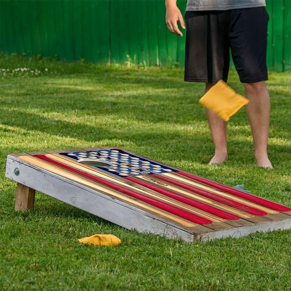 Cornhole wrap set 2 American flag USA baseball design by Lone Star Art on Tampa Home & Garden Store