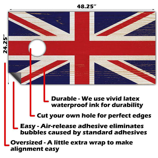 Cornhole board wrap set of 2 British flag print by Lone Star Art on Tampa Home & Garden Store