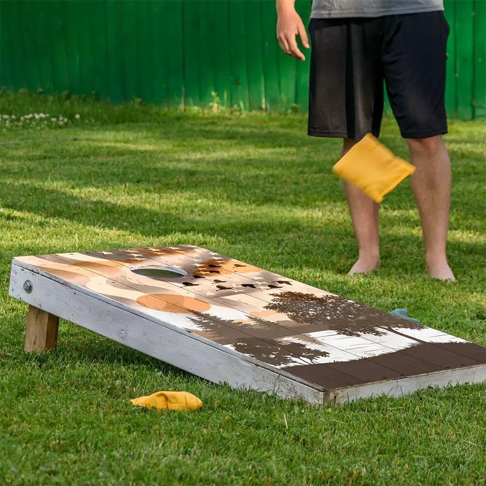 Cornhole board wrap set of 2 with American Flag Ducks Flying design by Lone Star Art on Tampa Home & Garden Store
