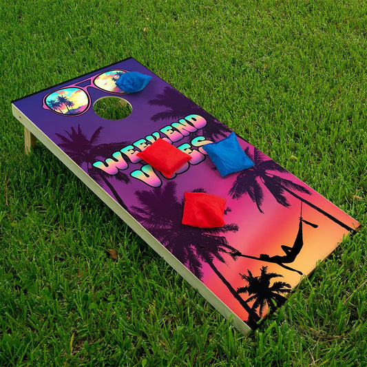 Sunset Palms Weekend Vibes - Cornhole Board Wrap - Set of 2 - Tampa Home & Garden Store