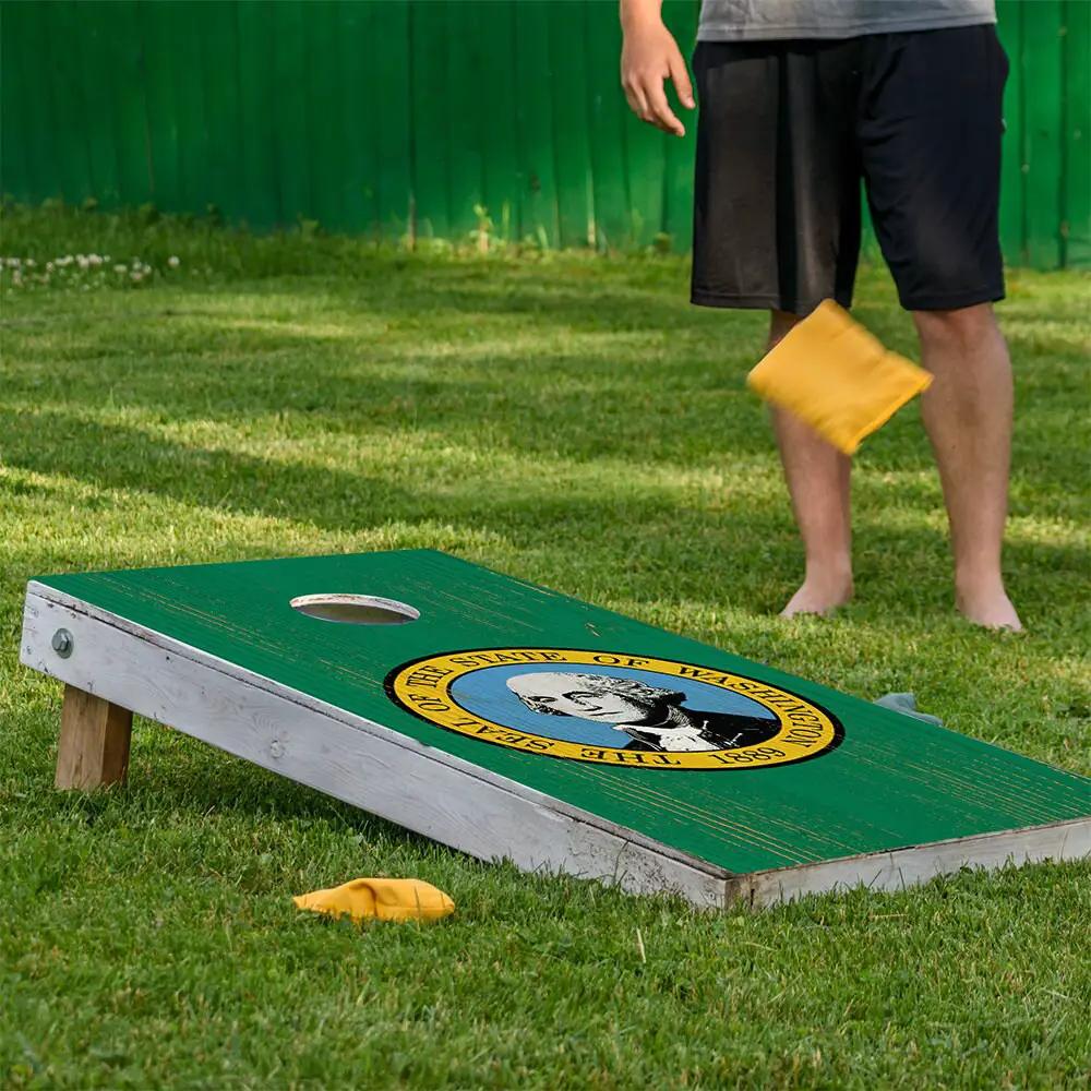 Washington State Cornhole Board Wrap Set of 2, green with state seal, Lone Star Art on Tampa Home & Garden Store