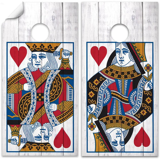 King and Queen of Hearts Cornhole Board Wraps, set of 2, card suit artwork on white wood on Tampa Home & Garden Store