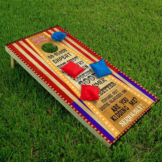 Cornhole wrap set of 2 Circus Game by Lone Star Art with red-white striped circus design on Tampa Home & Garden Store