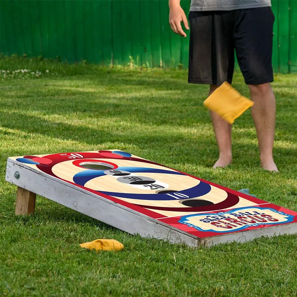 Skee Ball Cornhole Board Wrap Set of 2 by Lone Star Art in red beige blue skee ball design on Tampa Home & Garden Store