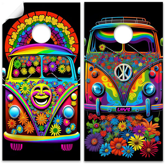 Hippie Van Colorful - Cornhole Board Wrap - Set of 2 - Tampa Home & Garden Store