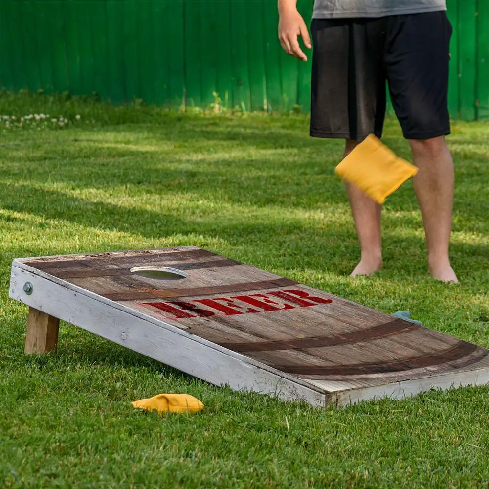 Beer Barrel Cornhole Board Wraps, set of 2, Lone Star Art, wood plank design on Tampa Home & Garden Store