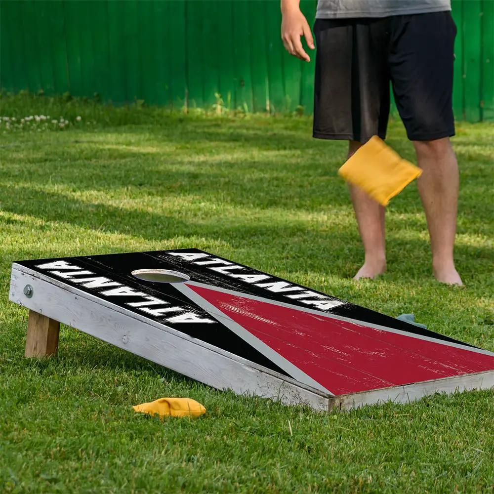 Cornhole board wrap set of two Atlanta Football design black with red diagonal on Tampa Home & Garden Store
