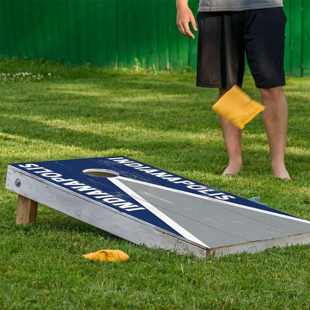 Indianapolis Colts football cornhole wrap set (2) by Lone Star Art, blue/gray board wraps on Tampa Home & Garden Store