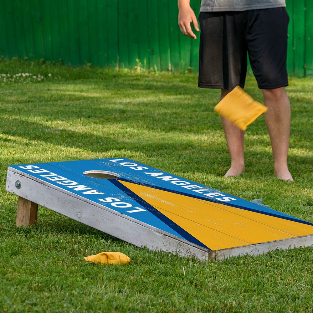 Cornhole Board Wraps Set 2 Los Angeles Football blue yellow design on Tampa Home & Garden Store