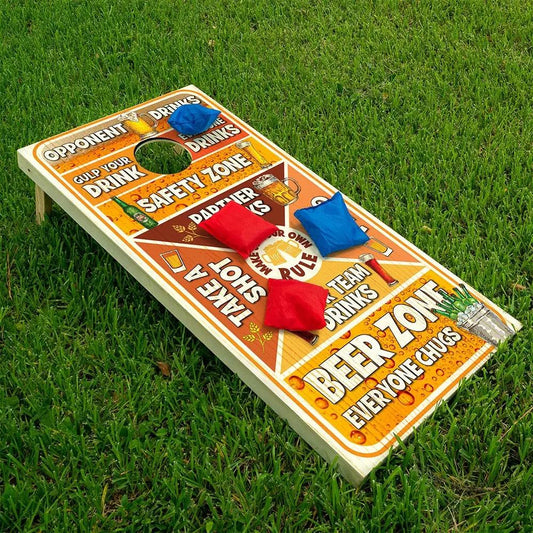 Cornhole board wraps set of 2, Lone Star Art orange beer wrap with hole and red/blue bags on Tampa Home & Garden Store