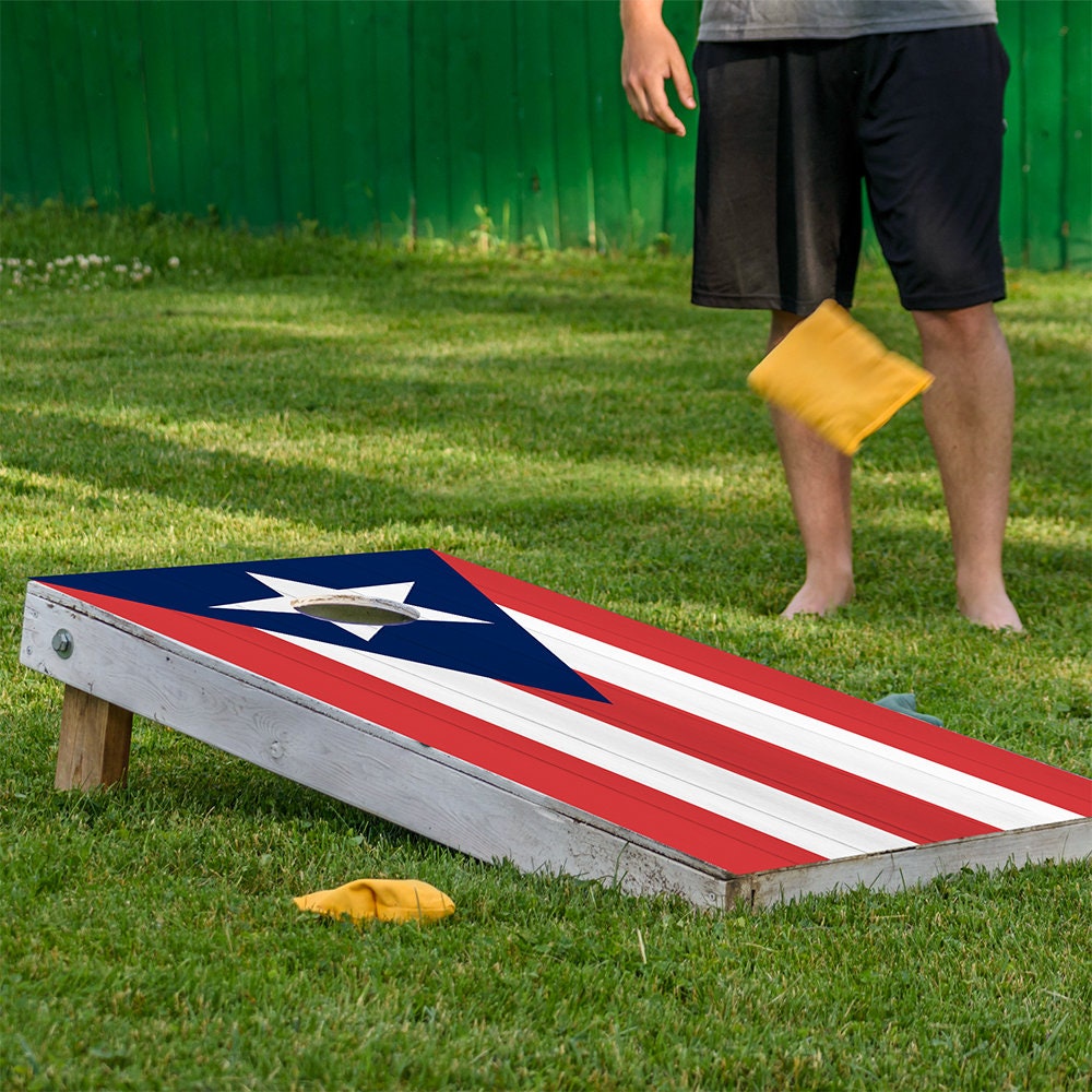 Cornhole board wrap set Puerto Rican flag design by Lone Star Art, 2-piece set on Tampa Home & Garden Store