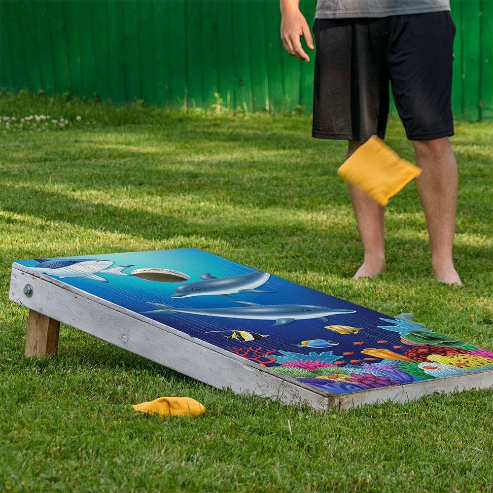 Cornhole board wrap Tropical Ocean Floor blue reef design, Lone Star Art, set of 2 on Tampa Home & Garden Store