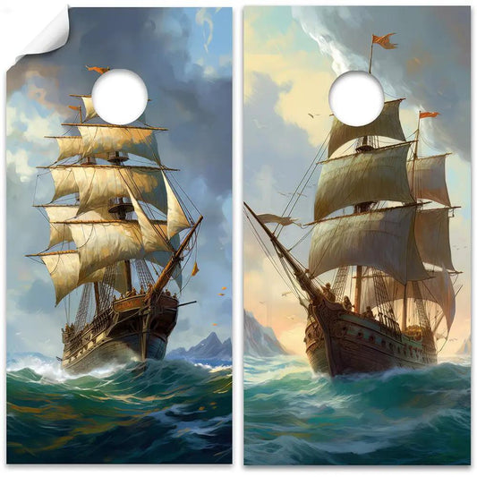 Cornhole wrap set 2 Vintage Sailing Ships, nautical ship art by Lone Star Art on Tampa Home & Garden Store