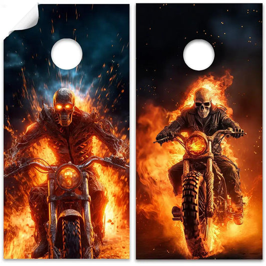 Skeletons from Hell Cornhole Board Wraps Set of 2 by Lone Star Art with motorcycle skeletons on Tampa Home & Garden Store