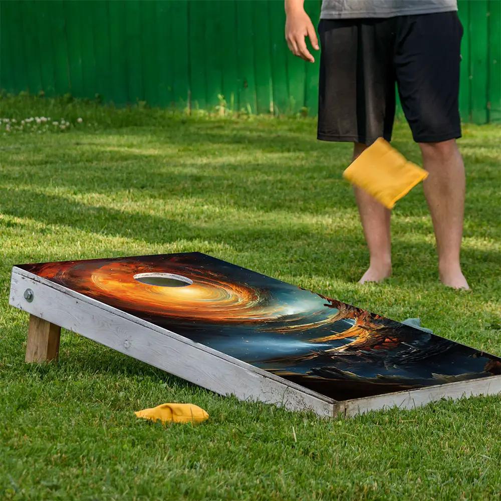 Time Warp Cornhole Board Wraps Set of 2 with cosmic galaxy swirl artwork on Tampa Home & Garden Store