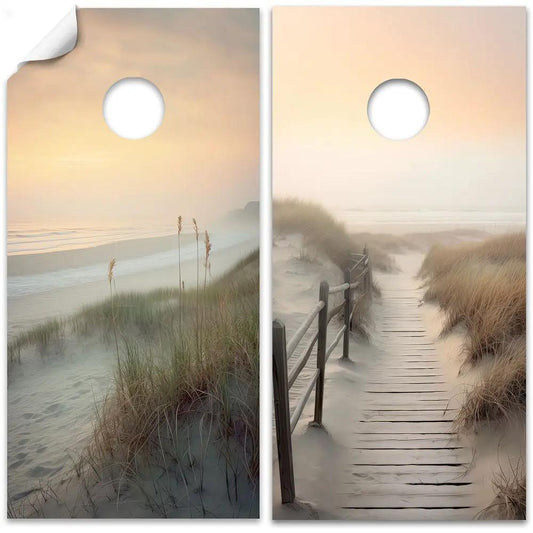 Beach Sand Dunes Cornhole Board Wrap Set 2 by Lone Star Art, two-panel beach scene on Tampa Home & Garden Store