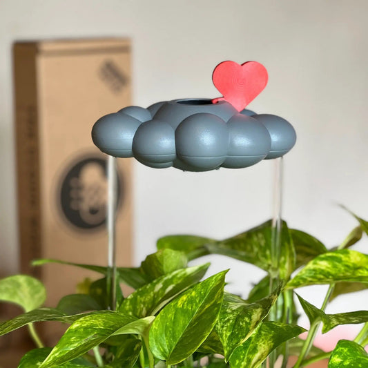 Stormy dripping rain cloud plant accessory with pink heart charm by The Cloud Makers on Tampa Home & Garden Store