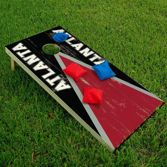 Atlanta Football Cornhole Board Wrap Set of Two with black finish and ATLANTA lettering on Tampa Home & Garden Store