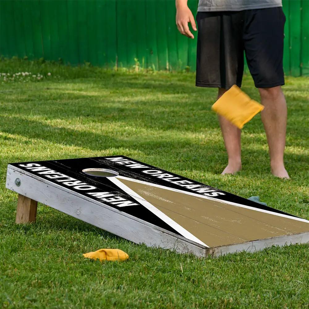 Cornhole board wrap set New Orleans Football, black with white lettering and tan stripe, set of 2 on Tampa Home & Garden Store