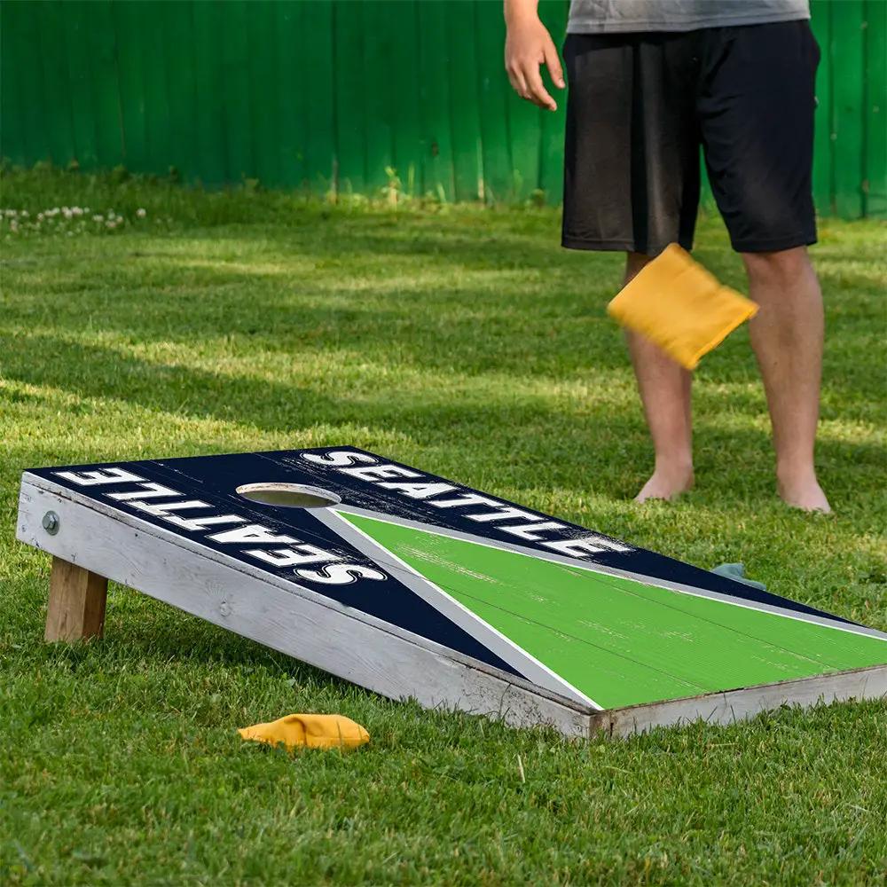 Seattle Football Cornhole wrap set of 2 navy with green center stripe on Tampa Home & Garden Store