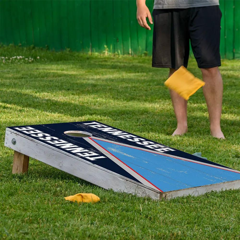 Tennessee Football Cornhole Board Wrap Set of 2 navy boards with stripe; yellow bags on Tampa Home & Garden Store