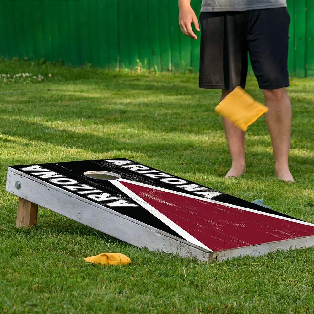 Arizona Football Cornhole Wrap Set of 2 by Lone Star Art, black boards with red stripe on Tampa Home & Garden Store