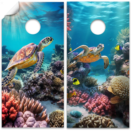 Sea Turtles in Ocean - Cornhole Board Wrap - Set of 2 - Tampa Home & Garden Store