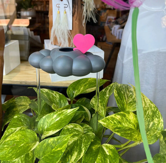 Stormy Dripping Rain Cloud and Pink Heart Charm, gray cloud sculpture by The Cloud Makers on Tampa Home & Garden Store