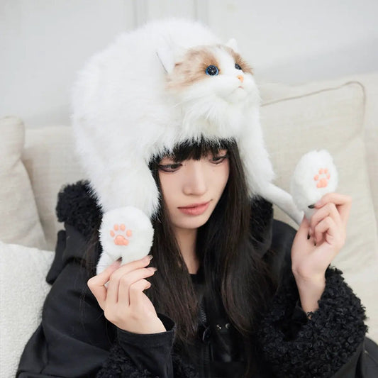Kitten hat by Chongker with removable Muppet cat head and fur mittens with pink paw pads on Tampa Home & Garden Store