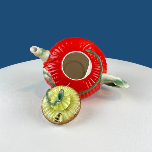 Red Poppy Teapot with Bee on Lid by Anything Discovered ceramic teapot on Tampa Home & Garden Store