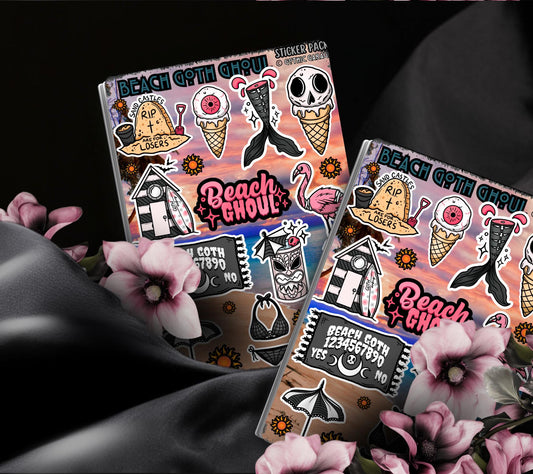 Beach Goth Ghoul Sticker Sheet – Where Spooky Meets Sunny - Perfect for Scrapbooking and Collecting - Tampa Home & Garden Store