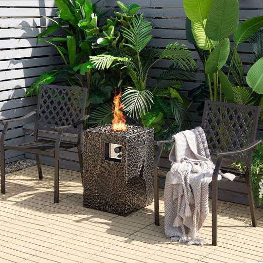16 Feet Square Outdoor Propane Fire Pit with Lava Rocks Waterproof Cover 30000 BTU-Black - Tampa Home & Garden Store