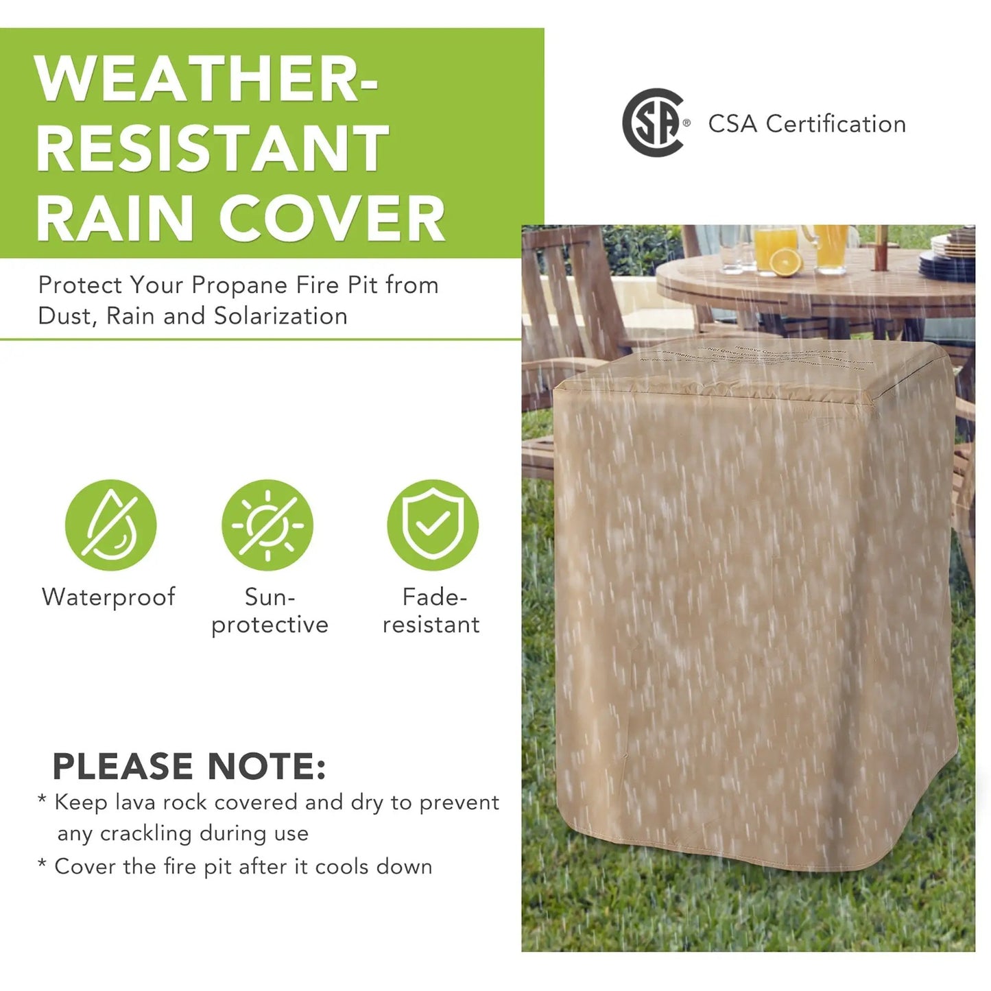 Outdoor propane fire pit rain cover, 16 ft square, weather-resistant and waterproof on Tampa Home & Garden Store