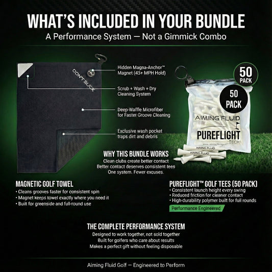 Donβt Suck magnetic golf towel + 50-pack PureFlight tees; black towel with Magna-Anchor magnet on Tampa Home & Garden Store