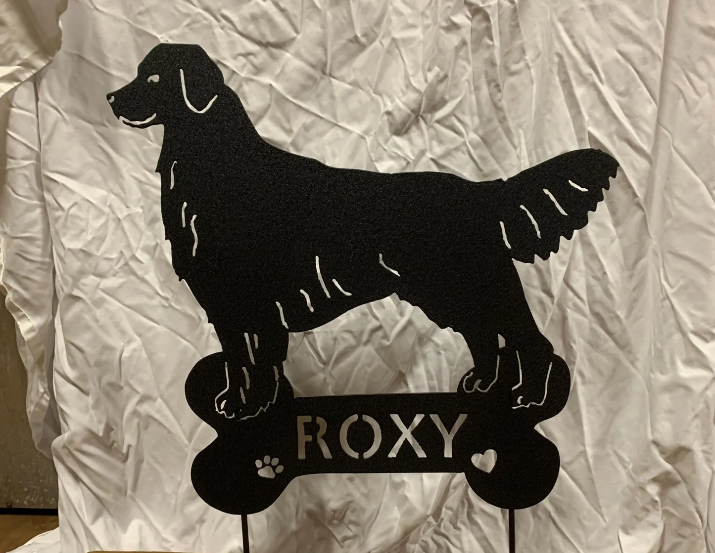Black metal Golden Retriever lawn statue silhouette by Rustica Ornamentals, garden wall art on Tampa Home & Garden Store