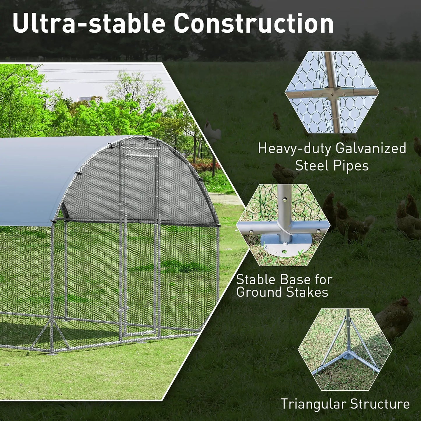 Large metal chicken coop with cover galvanized steel frame and chain-link mesh DirectDeals on Tampa Home & Garden Store