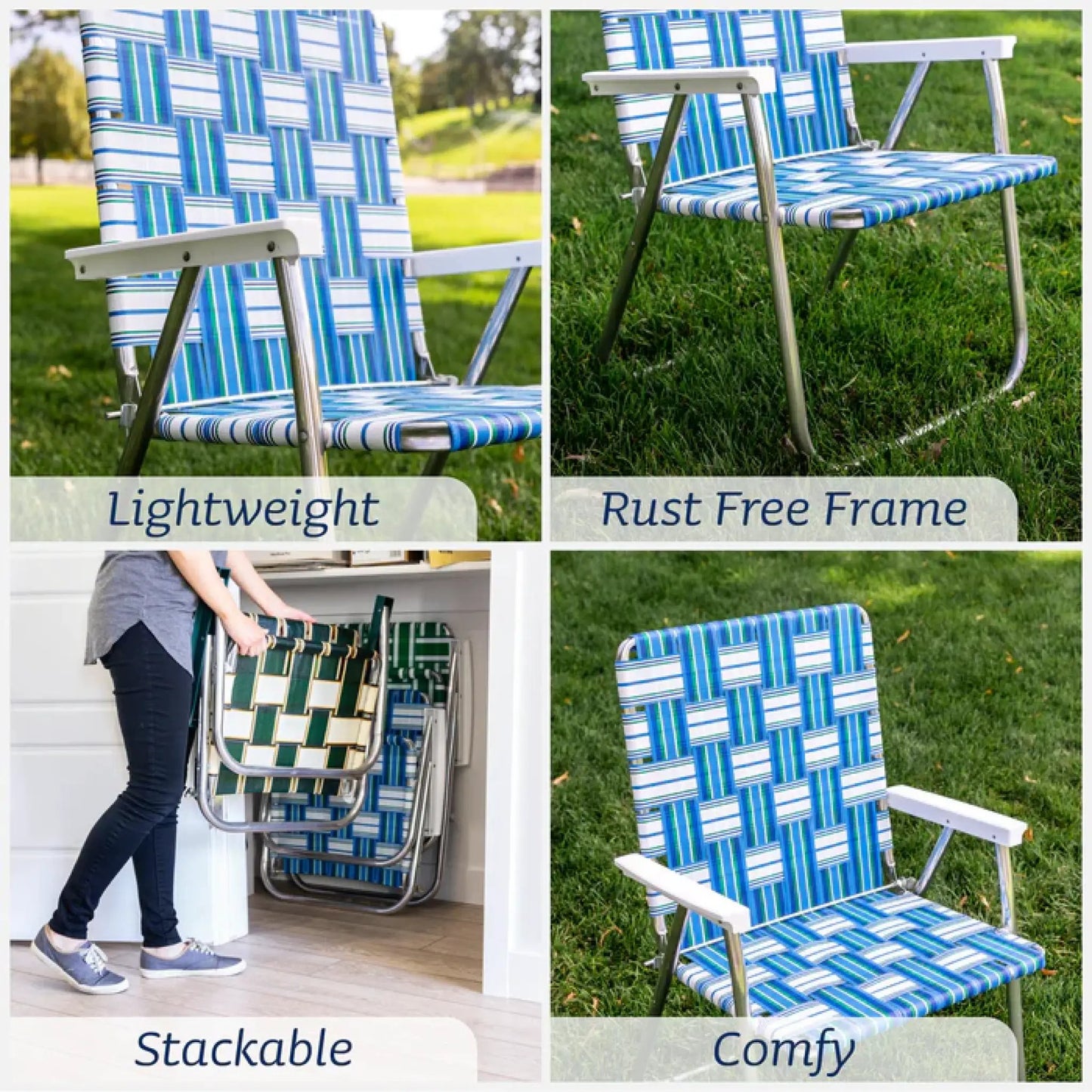 Sea Island Magnum Aluminum Lawn Chair Blue, 2 chairs with rust-free frame by Lawn Chair USA on Tampa Home & Garden Store