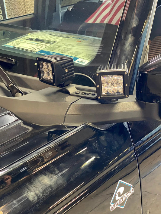 Ford Bronco pillar pod mounts with dual square LED ditch pods, black finish on Tampa Home & Garden Store
