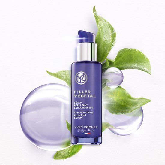 Purple Yves Rocher Filler Vegetal Serum bottle 30ml with silver pump, Beauty Care Bag on Tampa Home & Garden Store