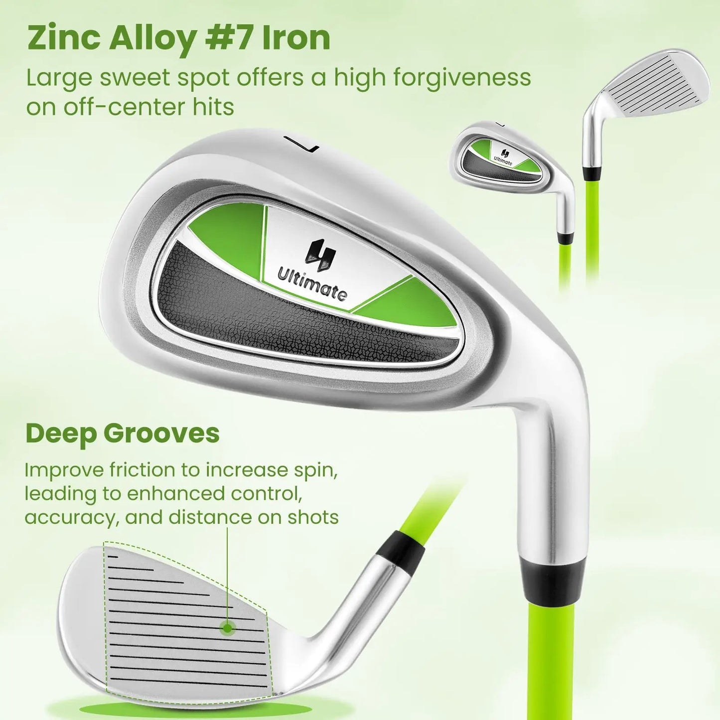 Gold Junior Golf Club for Kids 8 to 10 with neon-green shaft and Ultimate clubface on Tampa Home & Garden Store