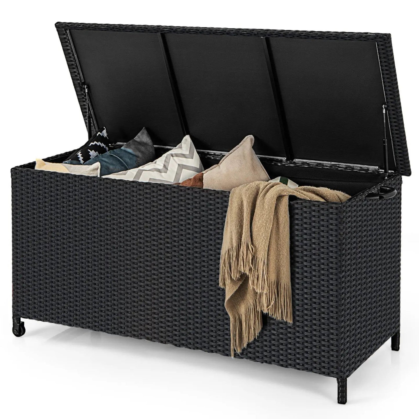 Indoor Outdoor 85-Gallon Storage Bin with Liner black wicker DirectDeals outdoor box with wheels on Tampa Home & Garden Store