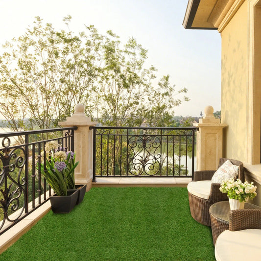 DirectDeals Indoor Outdoor Turf Mat with drainage holes and wicker seating on Tampa Home & Garden Store