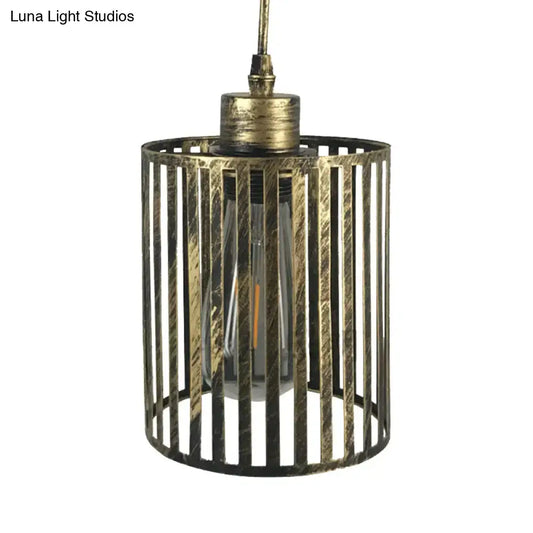 Vintage Metal Pendant Lamp with Aged Brass Cylinder Shade - Restaurant Ceiling Light - Tampa Home & Garden Store