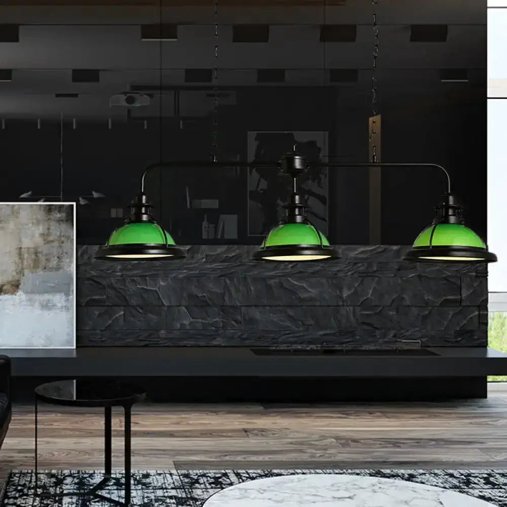 Three-light green glass dome pendant lighting for dining by Decorbites on Tampa Home & Garden Store