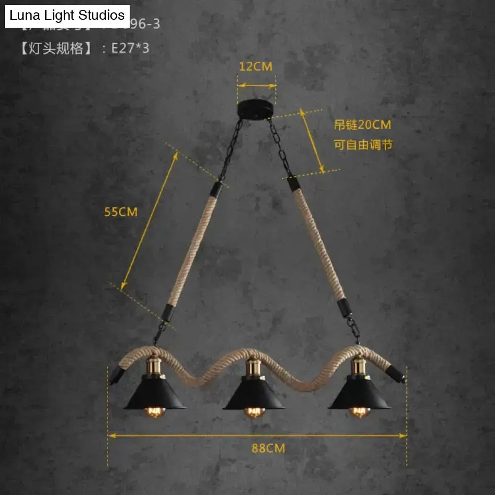 Decorbites black LED chandelier with conical rope pendants and adjustable chains 88cm span on Tampa Home & Garden Store