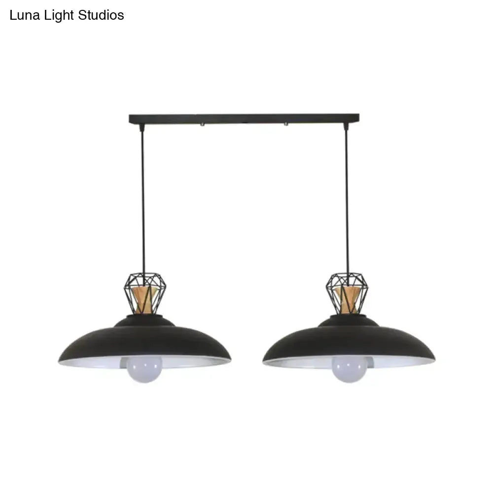Two-head industrial pendant lamp with barn shade, black metal finish, dual hanging fixtures on Tampa Home & Garden Store