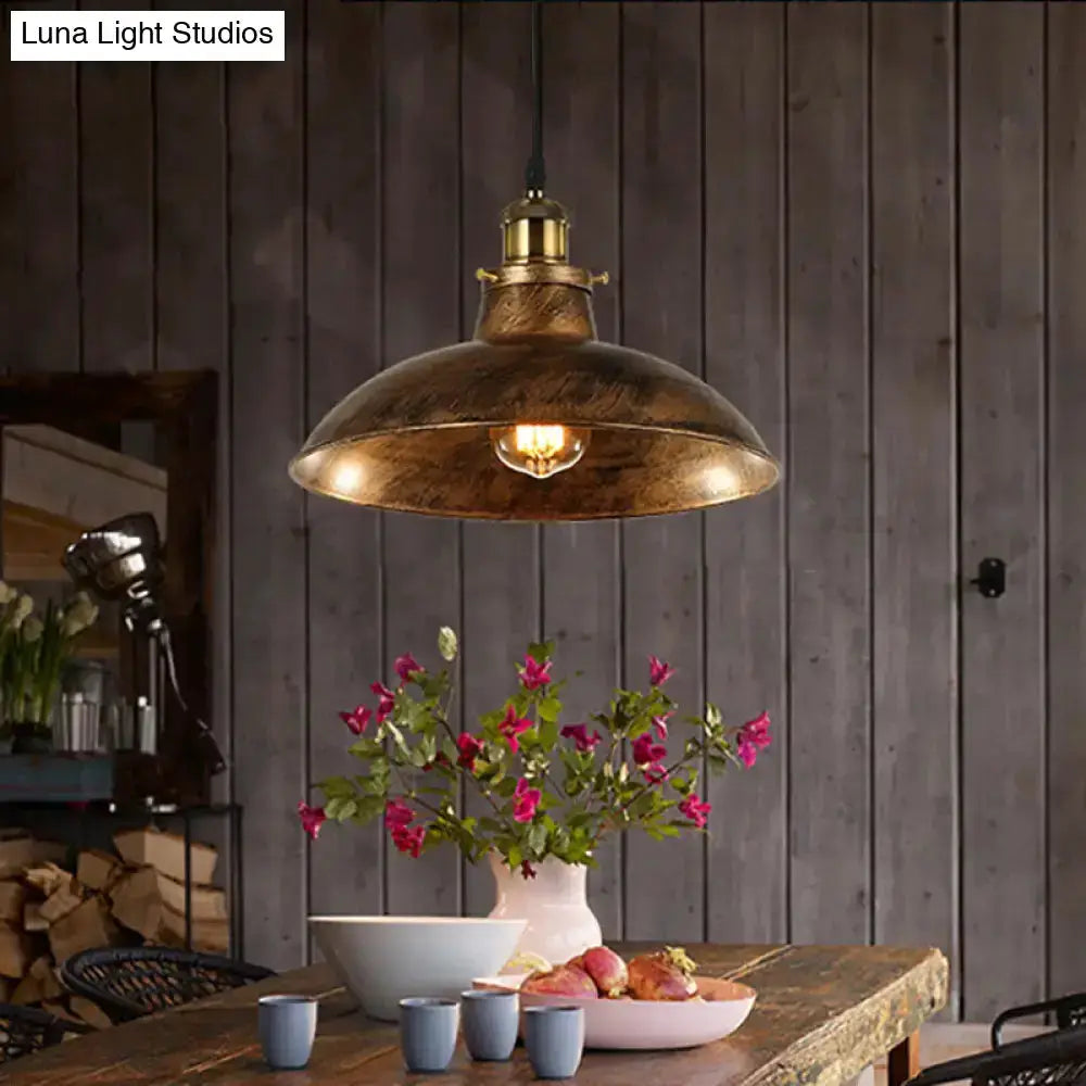 Wrought Iron Dome Pendant Light weathered brass with black hardware, ceiling fixture on Tampa Home & Garden Store