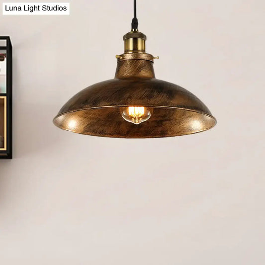 Wrought Iron Dome Industrial Ceiling Fixture Pendant Lighting - 12"/14" Diameter, 1 Light - Weathered Brass/Black - Tampa Home & Garden Store