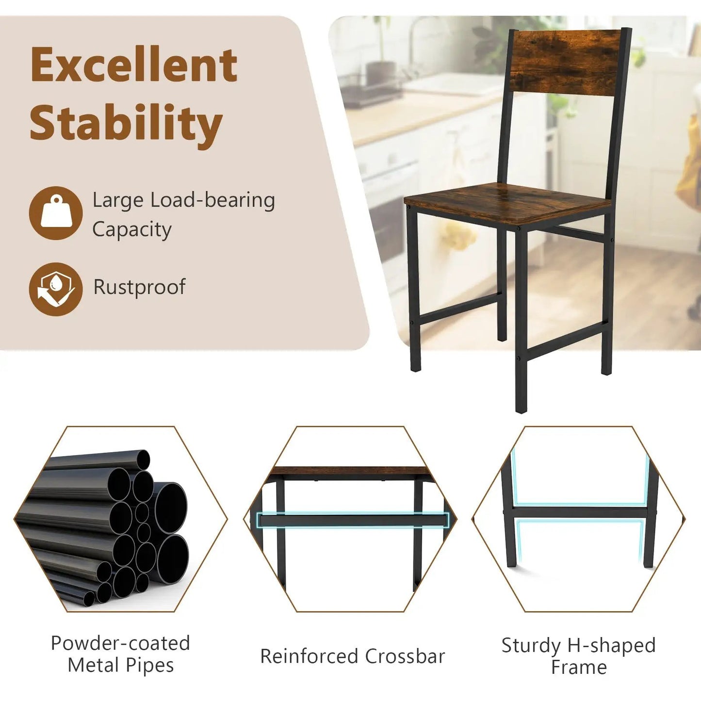 Industrial kitchen side chair with metal legs, dark wood seat and back by DirectDeals on Tampa Home & Garden Store